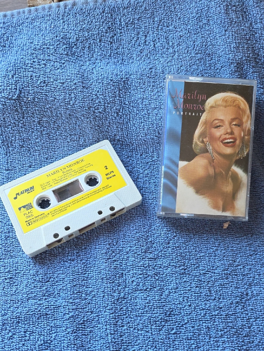 Vintage Portable Audio Cassette Tape - White & Yellow Marilyn Monroe Portrait